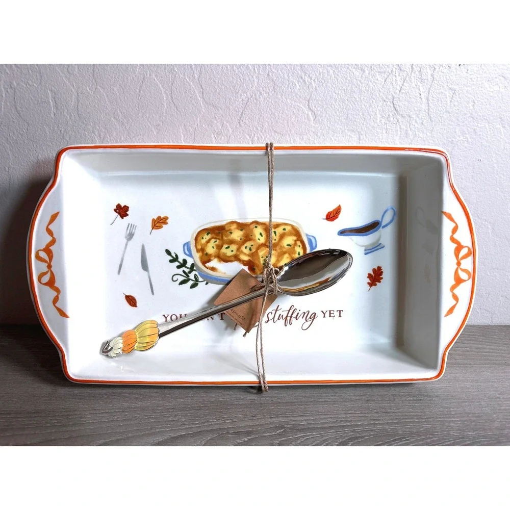Mud Pie You Ain't Seen Stuffing Yet Casserole and Pumpkin Spoon Set Baking Dish